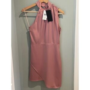 Kendall + Kylie Pink Satin Halter Neck Mini‎ Dress Party Cocktail